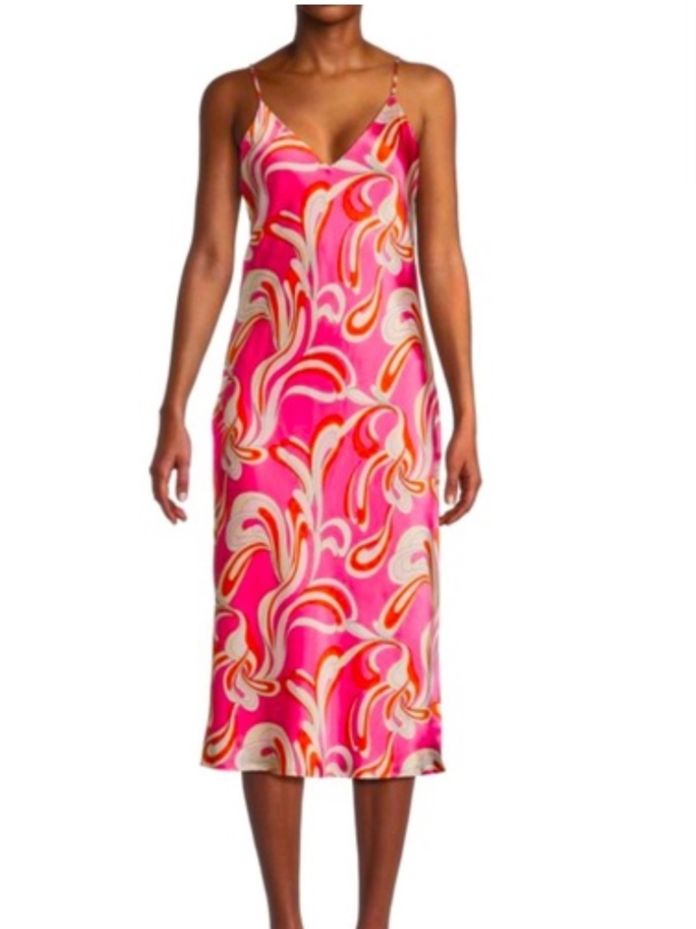 L'AGENCE Pink Paisley-Print Midi Silk Slip Dress